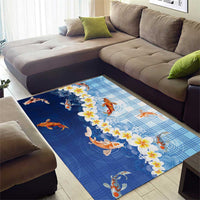 Hawaii And Japan Area Rug Plumeria Lei With Koi Fish Blue LT05 - Polynesian Pride