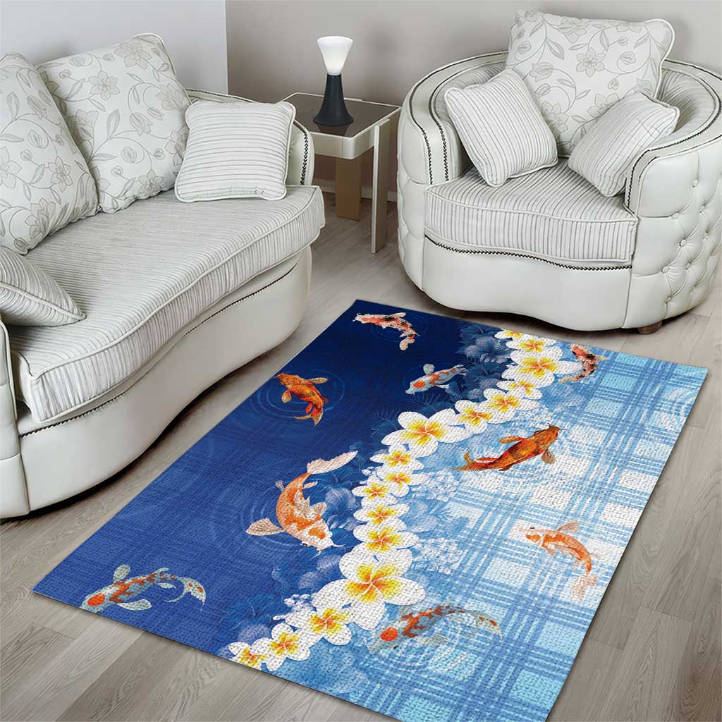 Hawaii And Japan Area Rug Plumeria Lei With Koi Fish Blue LT05 - Polynesian Pride