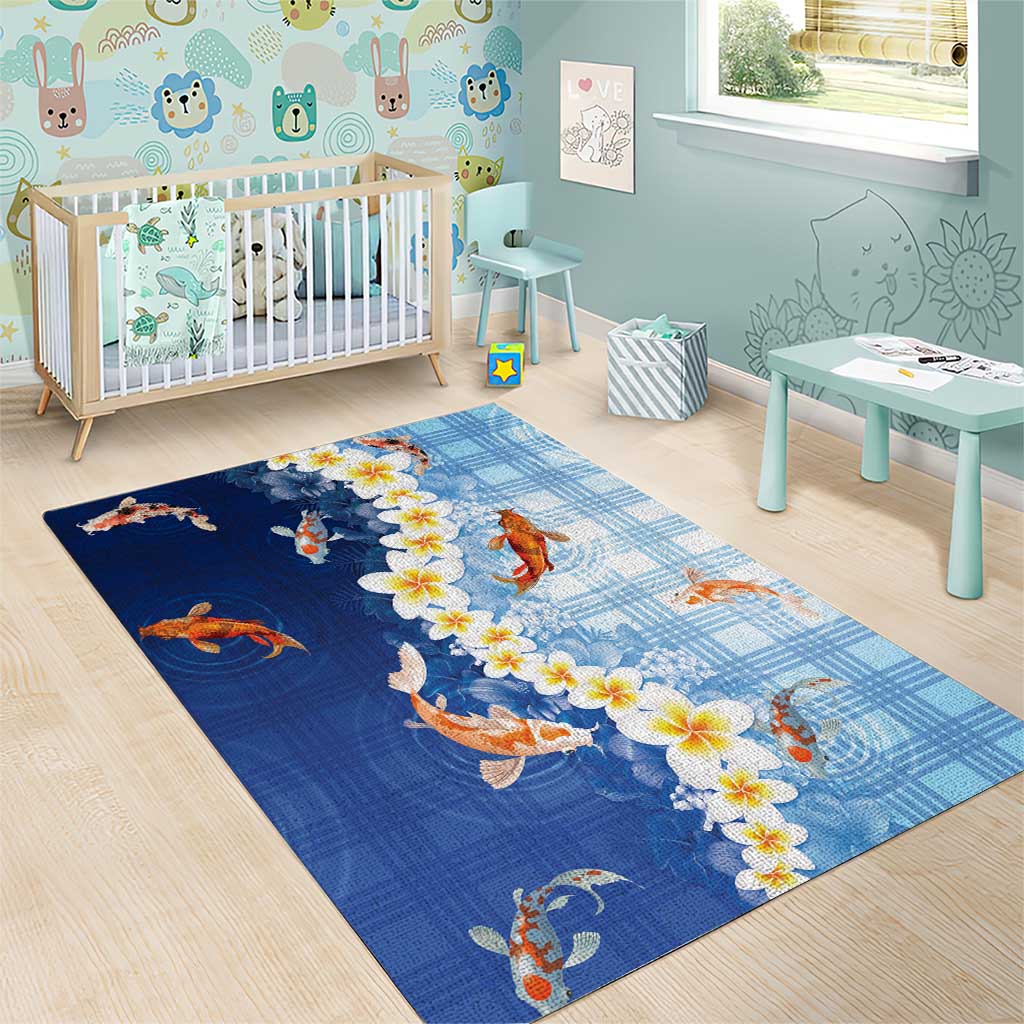 Hawaii And Japan Area Rug Plumeria Lei With Koi Fish Blue LT05 - Polynesian Pride