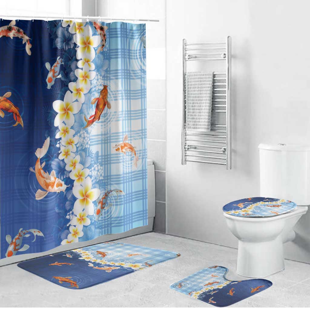 Hawaii And Japan Bathroom Set Plumeria Lei With Koi Fish Blue LT05 Bathroom Set (4 pcs) Blue - Polynesian Pride