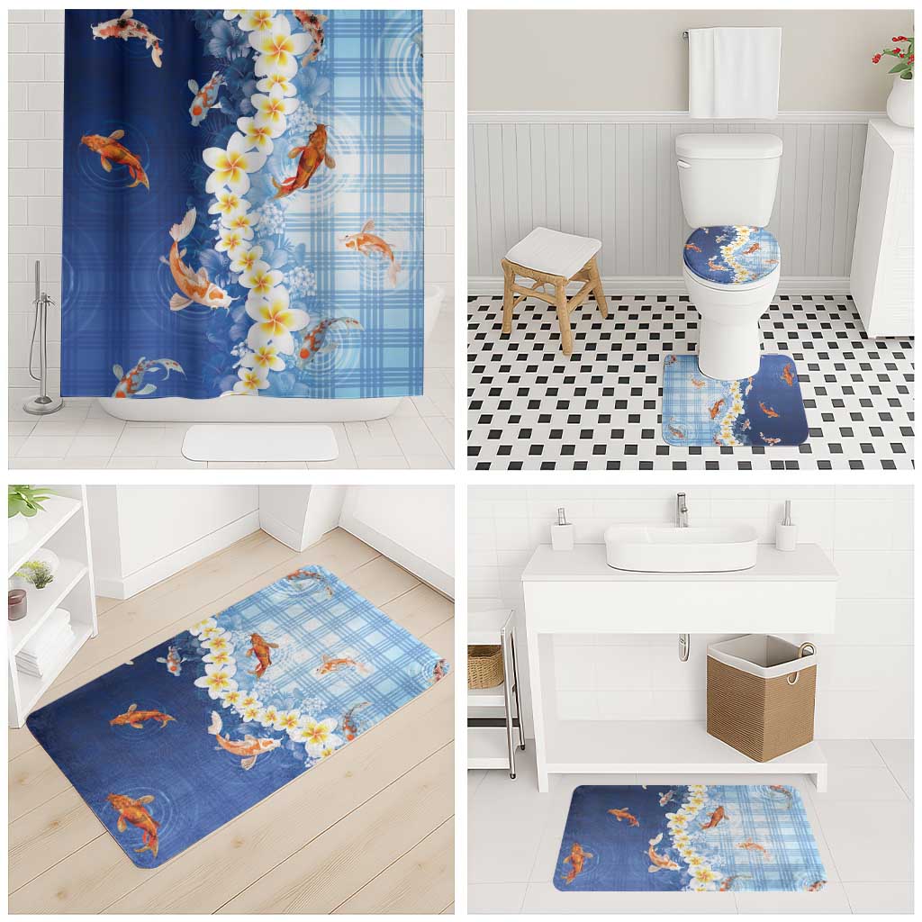 Hawaii And Japan Bathroom Set Plumeria Lei With Koi Fish Blue LT05 - Polynesian Pride