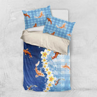 Hawaii And Japan Bedding Set Plumeria Lei With Koi Fish Blue LT05 US Twin 172cm x 218cm Blue - Polynesian Pride