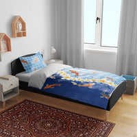 Hawaii And Japan Bedding Set Plumeria Lei With Koi Fish Blue LT05 - Polynesian Pride