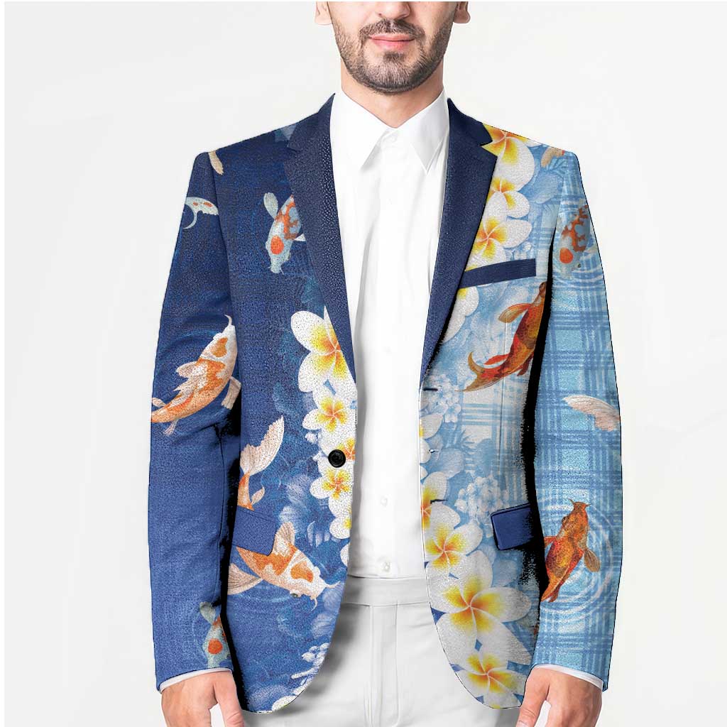 Hawaii And Japan Blazer Plumeria Lei With Koi Fish Blue LT05 - Polynesian Pride