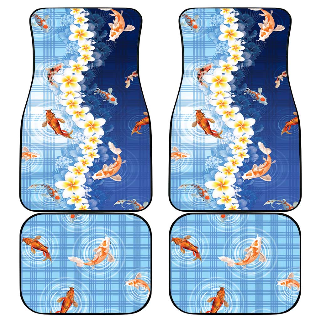 Hawaii And Japan Car Mats Plumeria Lei With Koi Fish Blue LT05 - Polynesian Pride