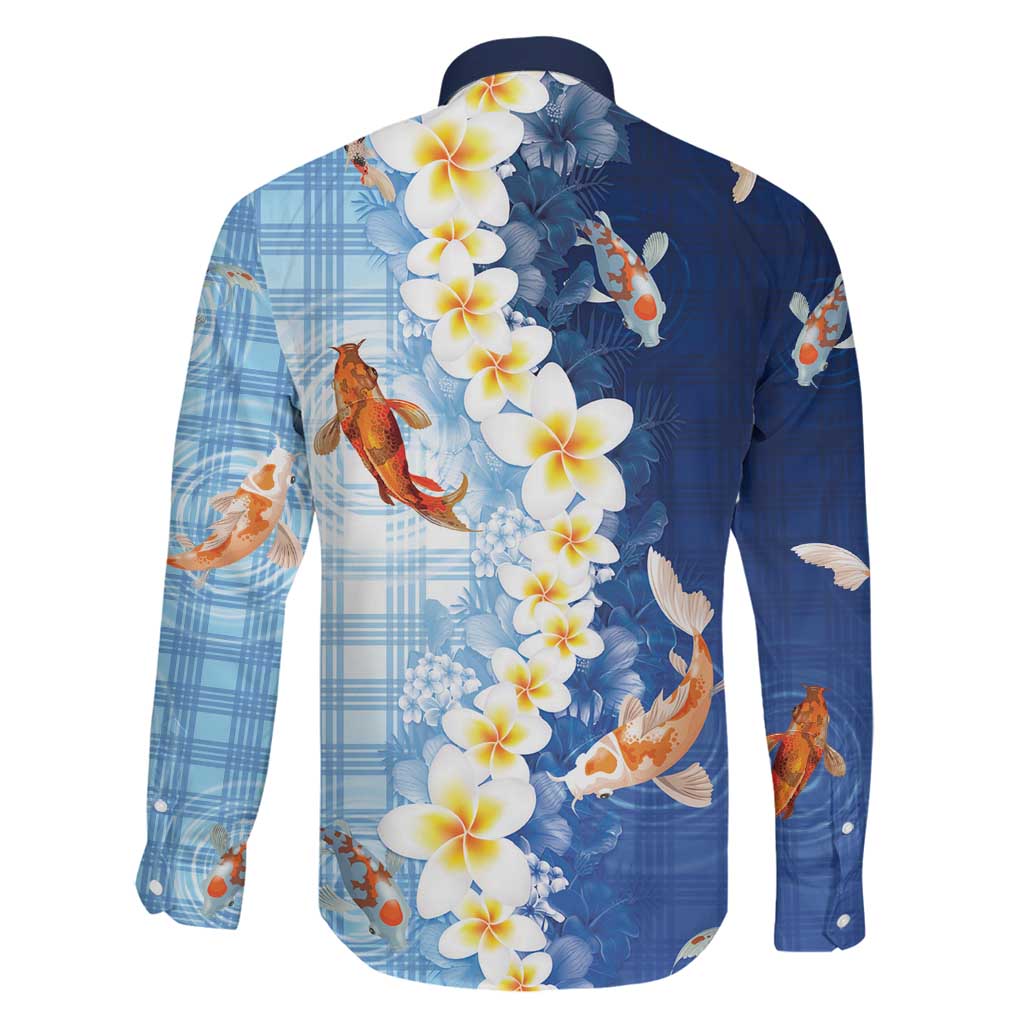 Hawaii And Japan Family Matching Mermaid Dress and Hawaiian Shirt Plumeria Lei With Koi Fish Blue - Polynesian Pride