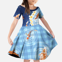 Hawaii And Japan Family Matching Tank Maxi Dress and Hawaiian Shirt Plumeria Lei With Koi Fish Blue - Polynesian Pride