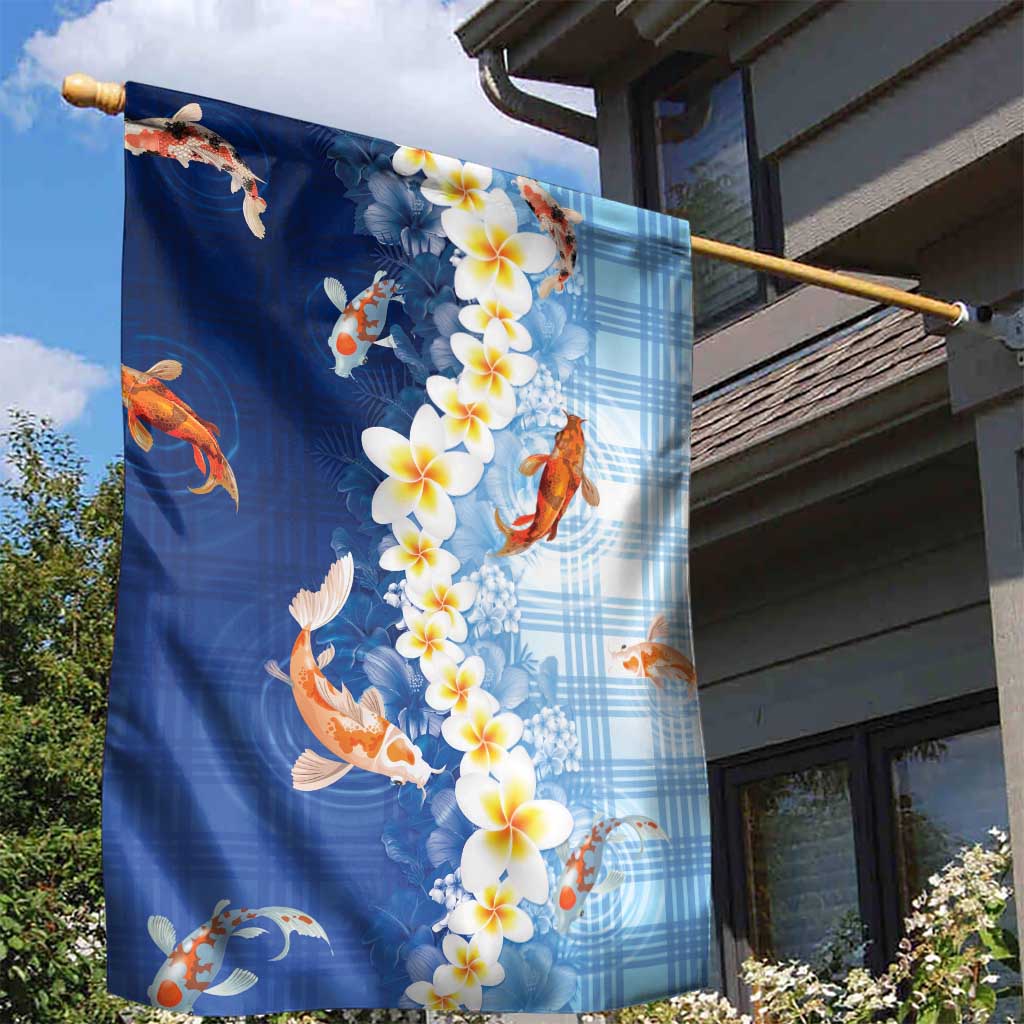 Hawaii And Japan Garden Flag Plumeria Lei With Koi Fish Blue LT05 - Polynesian Pride
