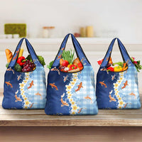 Hawaii And Japan Grocery Bag Plumeria Lei With Koi Fish Blue LT05 3-pack One Size Blue - Polynesian Pride