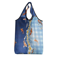 Hawaii And Japan Grocery Bag Plumeria Lei With Koi Fish Blue LT05 - Polynesian Pride