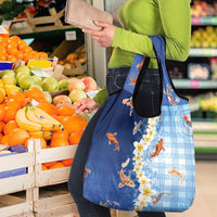 Hawaii And Japan Grocery Bag Plumeria Lei With Koi Fish Blue LT05 - Polynesian Pride