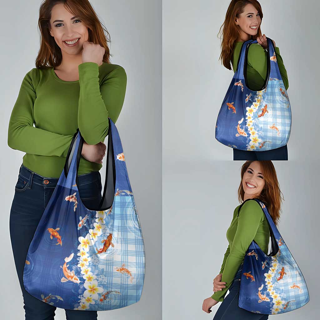 Hawaii And Japan Grocery Bag Plumeria Lei With Koi Fish Blue LT05 - Polynesian Pride