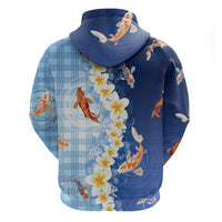 Hawaii And Japan Hoodie Plumeria Lei With Koi Fish Blue LT05 - Polynesian Pride