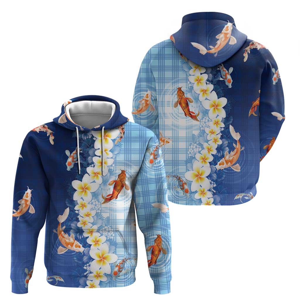 Hawaii And Japan Hoodie Plumeria Lei With Koi Fish Blue LT05 - Polynesian Pride