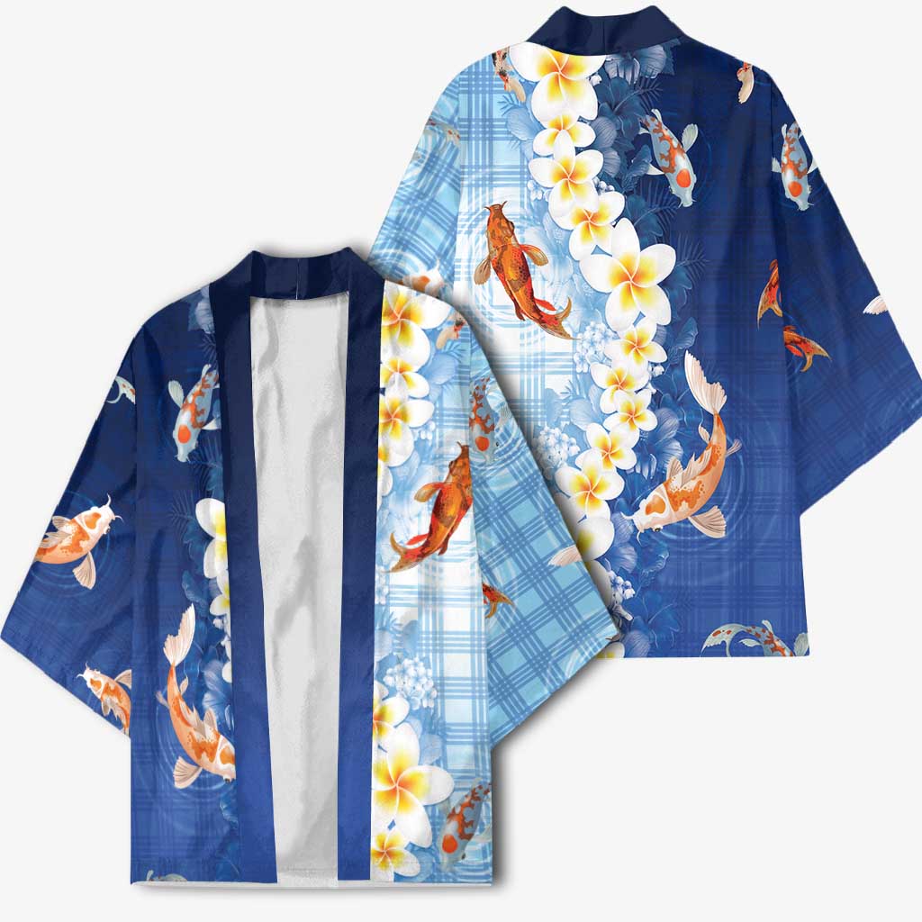 Hawaii And Japan Kimono Plumeria Lei With Koi Fish Blue LT05 - Polynesian Pride