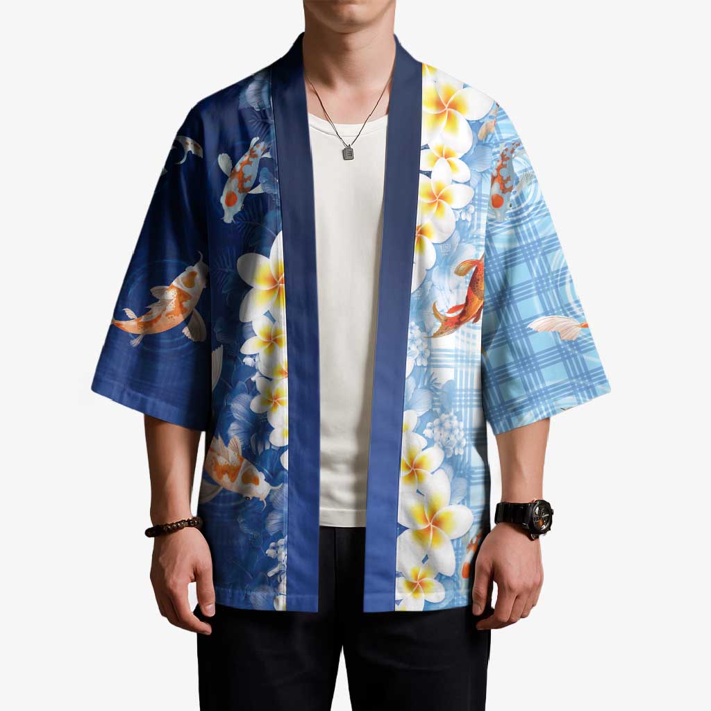 Hawaii And Japan Kimono Plumeria Lei With Koi Fish Blue LT05 - Polynesian Pride