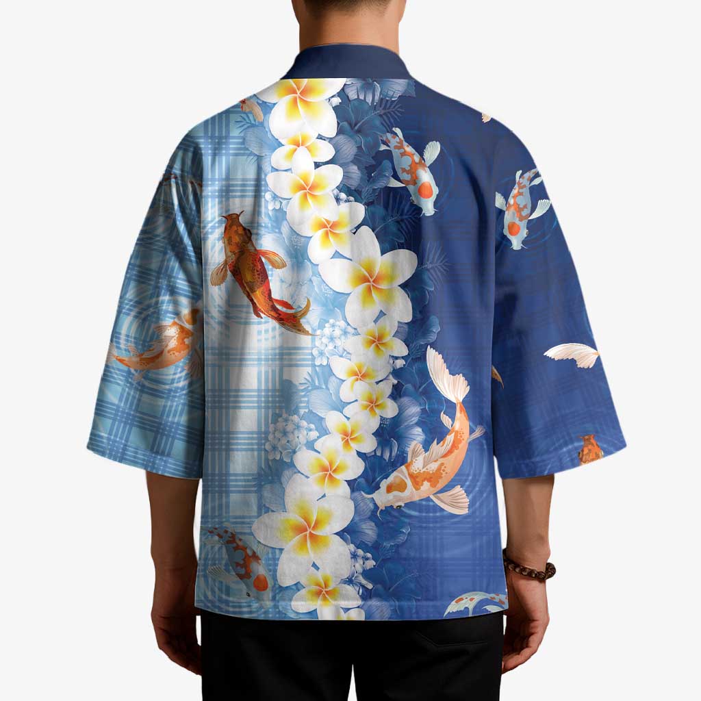 Hawaii And Japan Kimono Plumeria Lei With Koi Fish Blue LT05 - Polynesian Pride