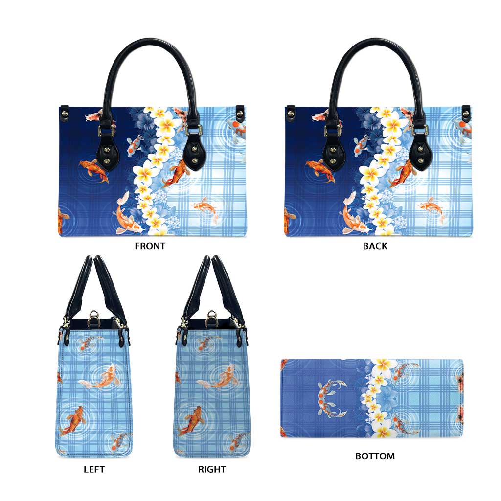 Hawaii And Japan Leather Bag Plumeria Lei With Koi Fish Blue LT05 - Polynesian Pride