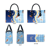 Hawaii And Japan Leather Bag Plumeria Lei With Koi Fish Blue LT05 - Polynesian Pride