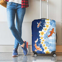 Hawaii And Japan Luggage Cover Plumeria Lei With Koi Fish Blue LT05 - Polynesian Pride
