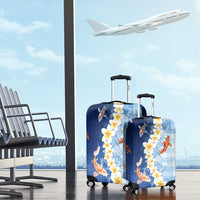 Hawaii And Japan Luggage Cover Plumeria Lei With Koi Fish Blue LT05 - Polynesian Pride