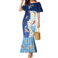 Hawaii And Japan Mermaid Dress Plumeria Lei With Koi Fish Blue LT05 Women Blue - Polynesian Pride