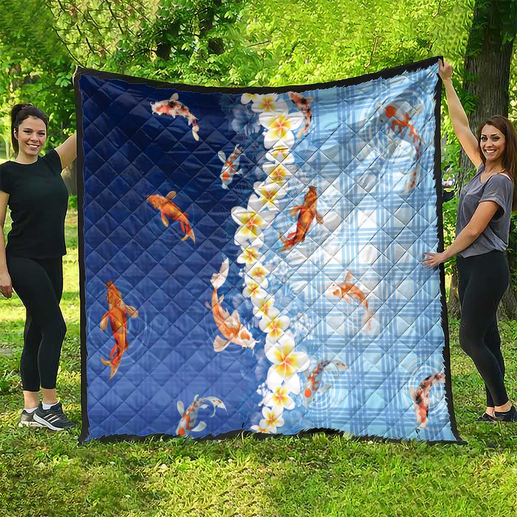 Hawaii And Japan Quilt Plumeria Lei With Koi Fish Blue LT05 - Polynesian Pride
