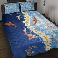 Hawaii And Japan Quilt Bed Set Plumeria Lei With Koi Fish Blue LT05 Blue - Polynesian Pride