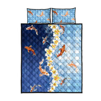 Hawaii And Japan Quilt Bed Set Plumeria Lei With Koi Fish Blue LT05 - Polynesian Pride