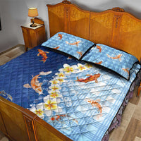 Hawaii And Japan Quilt Bed Set Plumeria Lei With Koi Fish Blue LT05 - Polynesian Pride