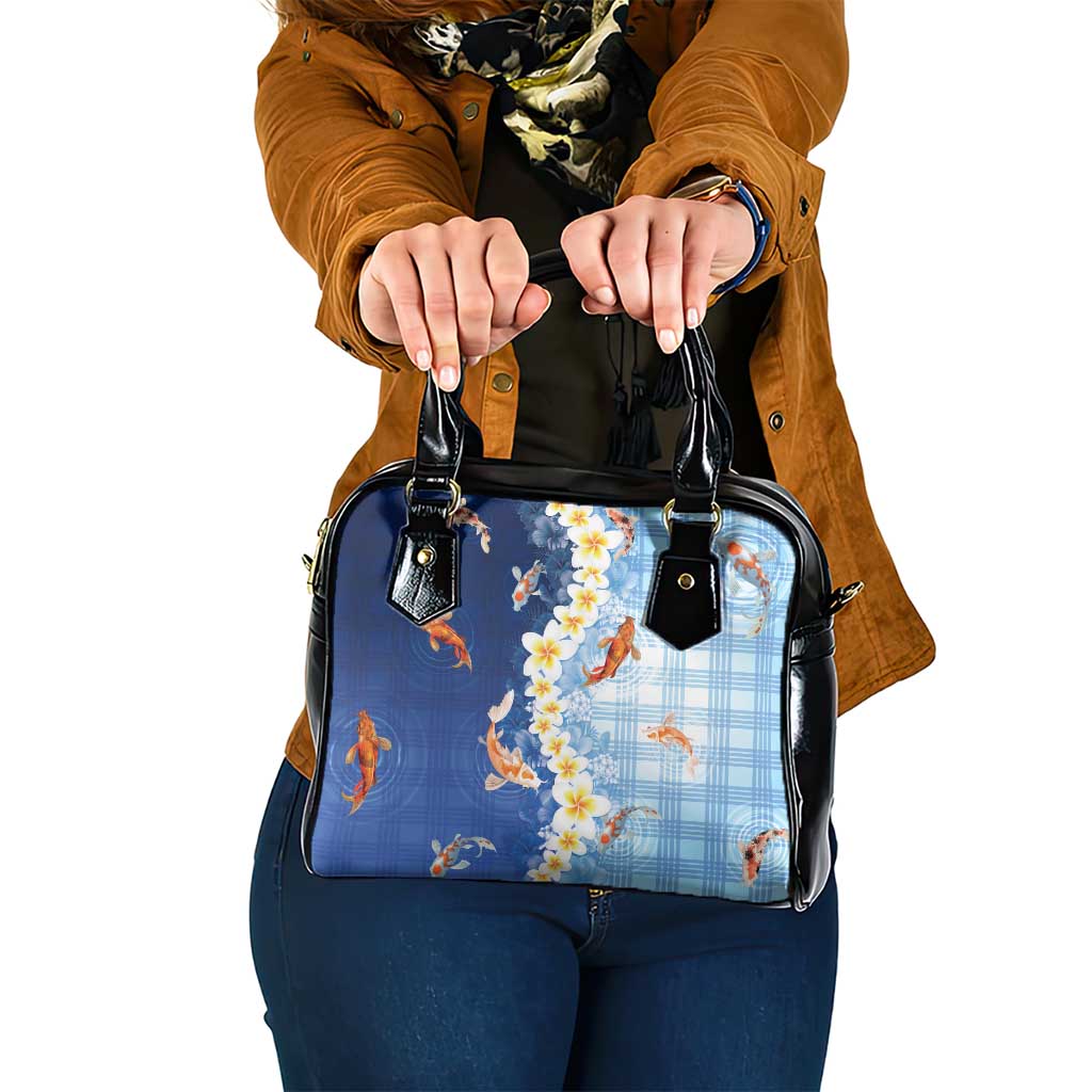 Hawaii And Japan Shoulder Handbag Plumeria Lei With Koi Fish Blue LT05 One Size Blue - Polynesian Pride