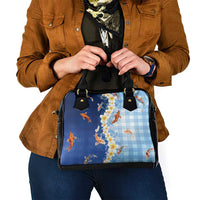 Hawaii And Japan Shoulder Handbag Plumeria Lei With Koi Fish Blue LT05 - Polynesian Pride