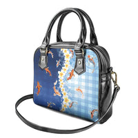 Hawaii And Japan Shoulder Handbag Plumeria Lei With Koi Fish Blue LT05 - Polynesian Pride