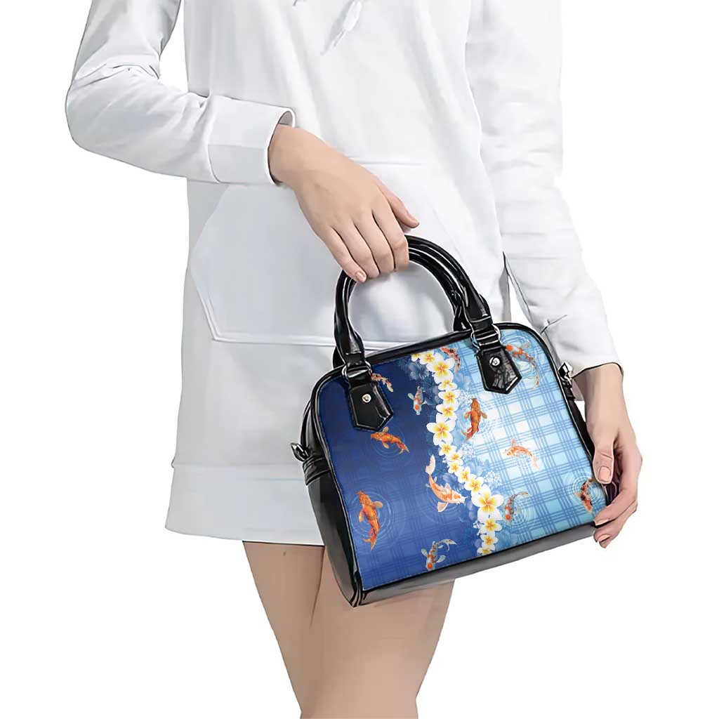 Hawaii And Japan Shoulder Handbag Plumeria Lei With Koi Fish Blue LT05 - Polynesian Pride