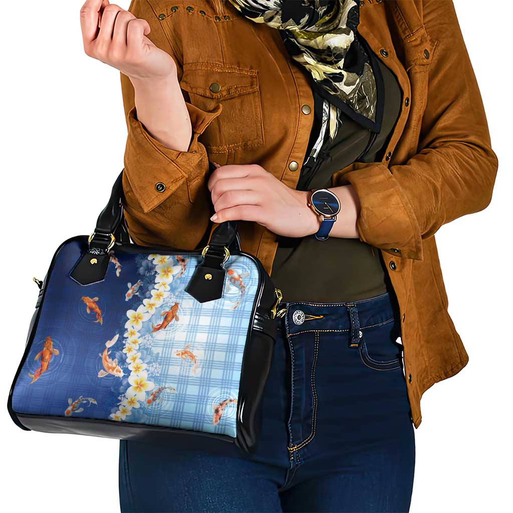 Hawaii And Japan Shoulder Handbag Plumeria Lei With Koi Fish Blue LT05 - Polynesian Pride