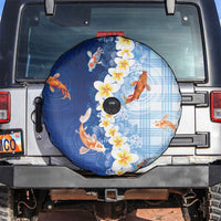 Hawaii And Japan Spare Tire Cover Plumeria Lei With Koi Fish Blue LT05 Blue - Polynesian Pride