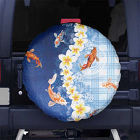 Hawaii And Japan Spare Tire Cover Plumeria Lei With Koi Fish Blue LT05 No hole Blue - Polynesian Pride