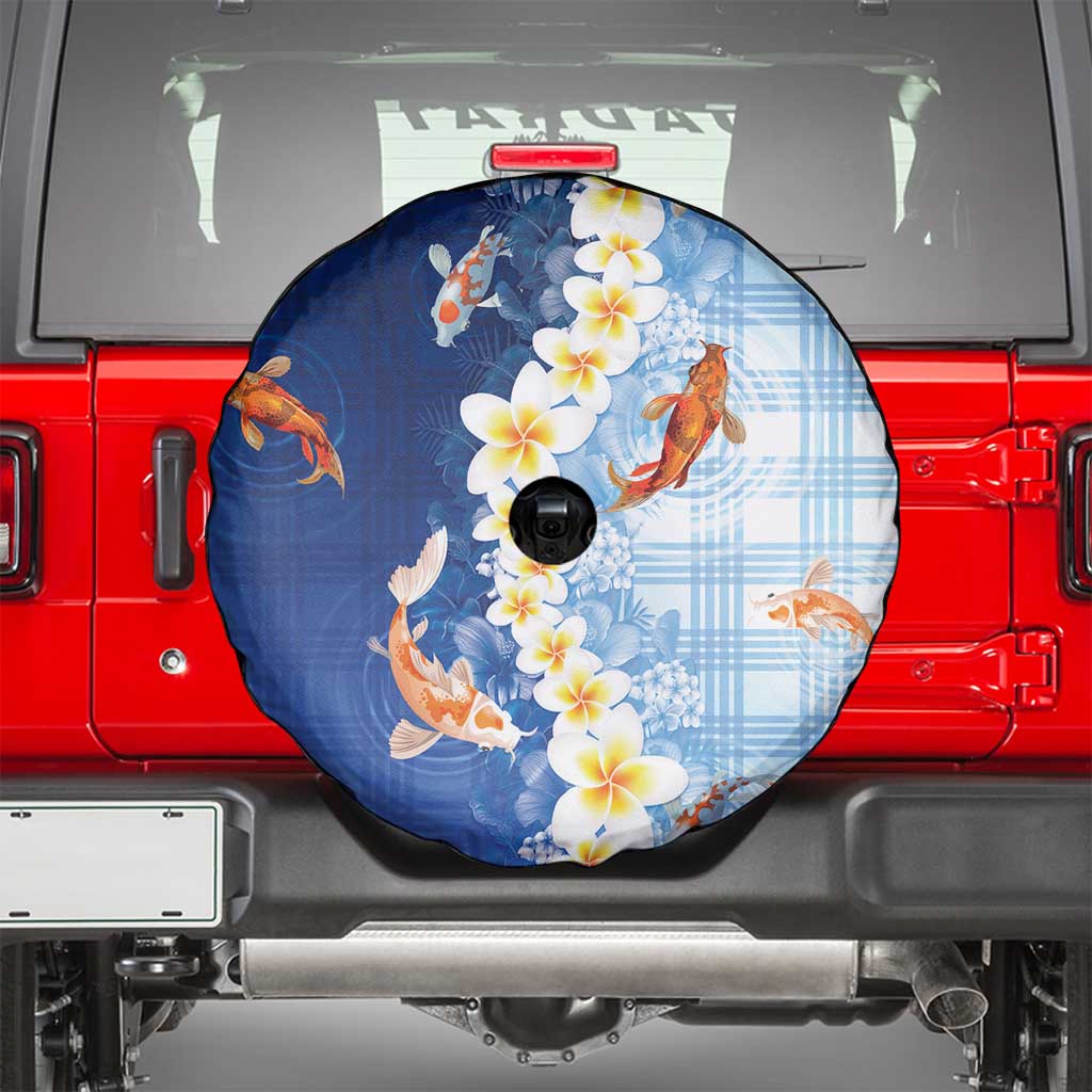 Hawaii And Japan Spare Tire Cover Plumeria Lei With Koi Fish Blue LT05 - Polynesian Pride