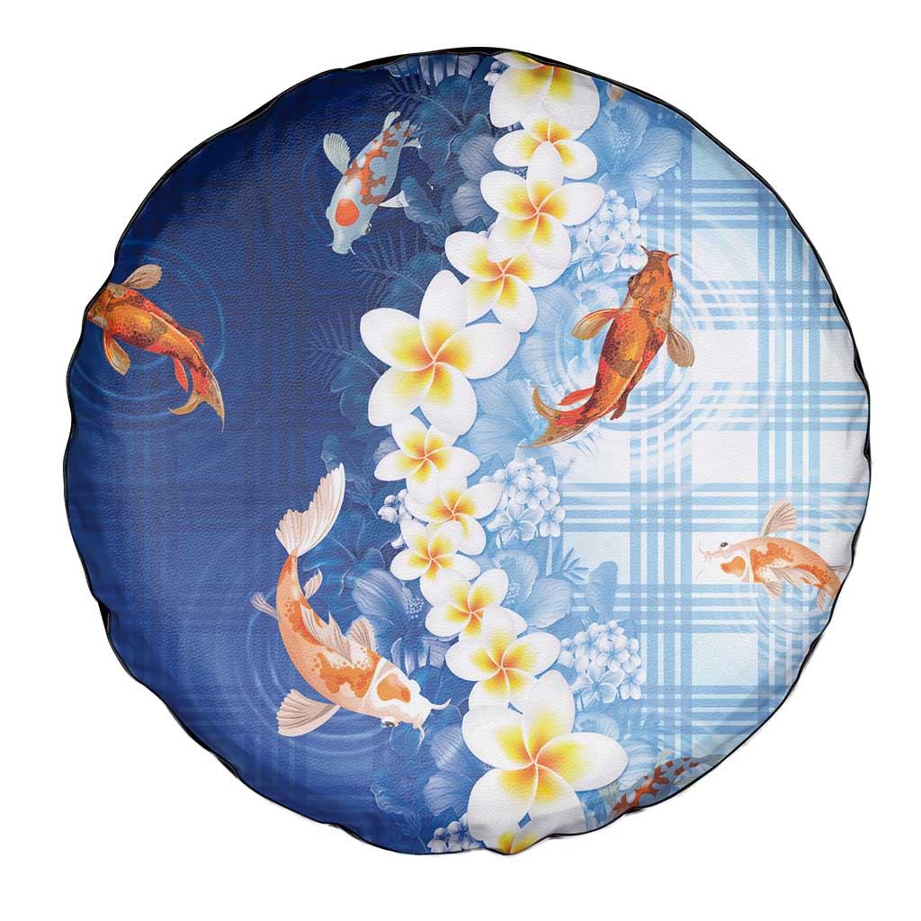 Hawaii And Japan Spare Tire Cover Plumeria Lei With Koi Fish Blue LT05 - Polynesian Pride