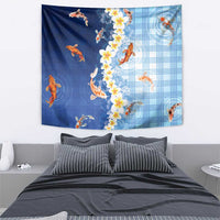 Hawaii And Japan Tapestry Plumeria Lei With Koi Fish Blue LT05 - Polynesian Pride