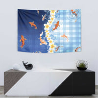 Hawaii And Japan Tapestry Plumeria Lei With Koi Fish Blue LT05 - Polynesian Pride