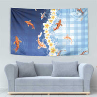 Hawaii And Japan Tapestry Plumeria Lei With Koi Fish Blue LT05 - Polynesian Pride