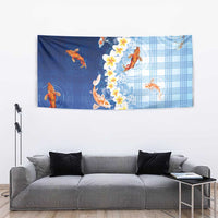 Hawaii And Japan Tapestry Plumeria Lei With Koi Fish Blue LT05 - Polynesian Pride