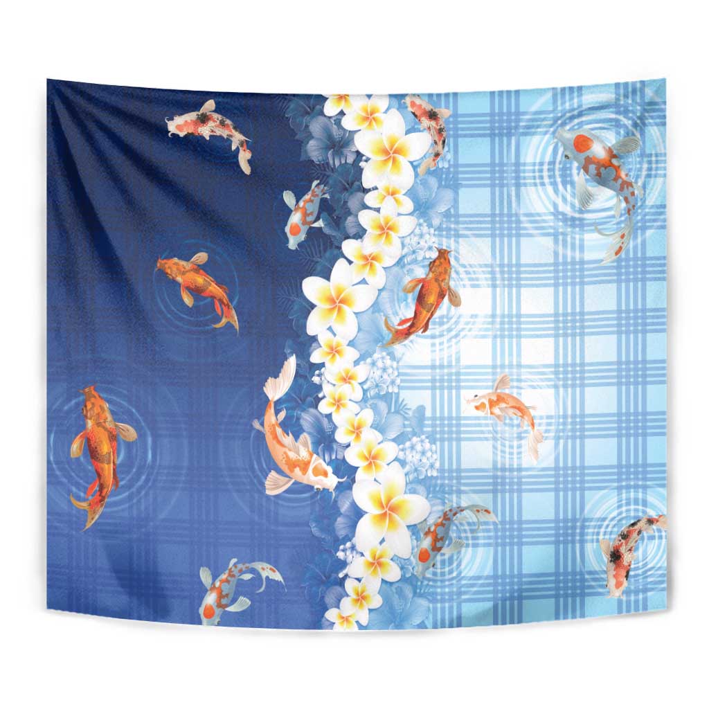 Hawaii And Japan Tapestry Plumeria Lei With Koi Fish Blue LT05 - Polynesian Pride