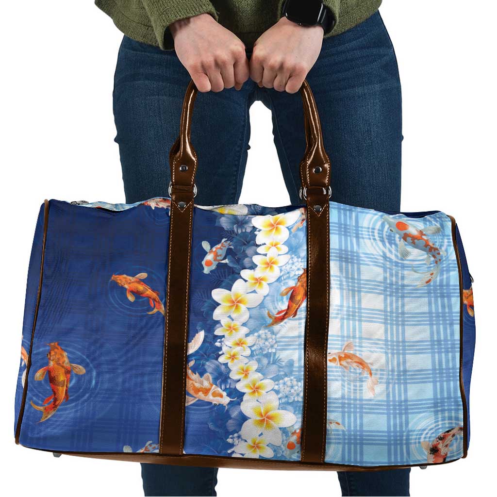 Hawaii And Japan Travel Bag Plumeria Lei With Koi Fish Blue LT05 Blue - Polynesian Pride
