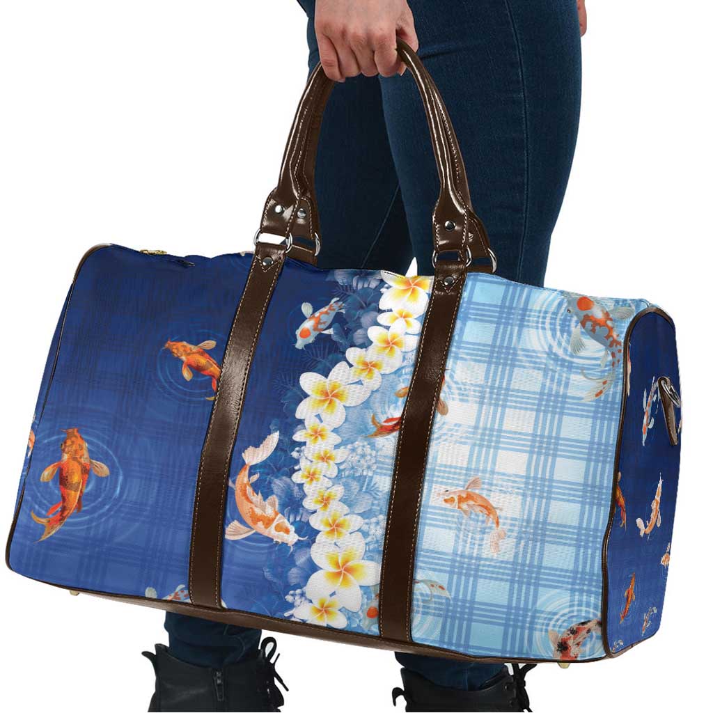 Hawaii And Japan Travel Bag Plumeria Lei With Koi Fish Blue LT05 - Polynesian Pride