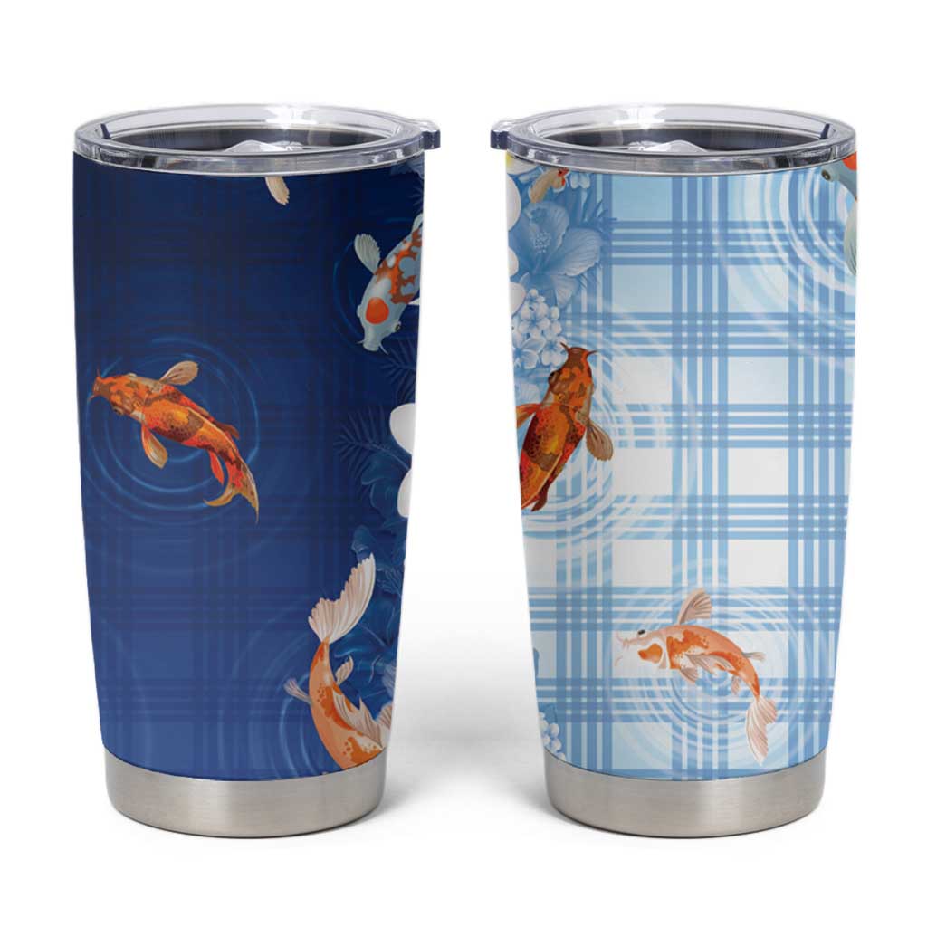Hawaii And Japan Tumbler Cup Plumeria Lei With Koi Fish Blue LT05 Blue - Polynesian Pride