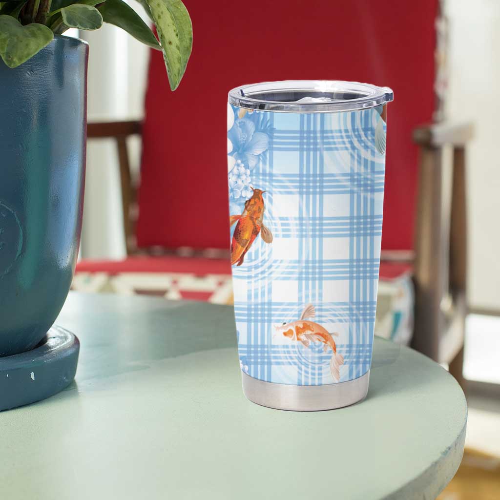 Hawaii And Japan Tumbler Cup Plumeria Lei With Koi Fish Blue LT05 - Polynesian Pride