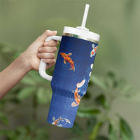 Hawaii And Japan Tumbler With Handle Plumeria Lei With Koi Fish Blue LT05 - Polynesian Pride