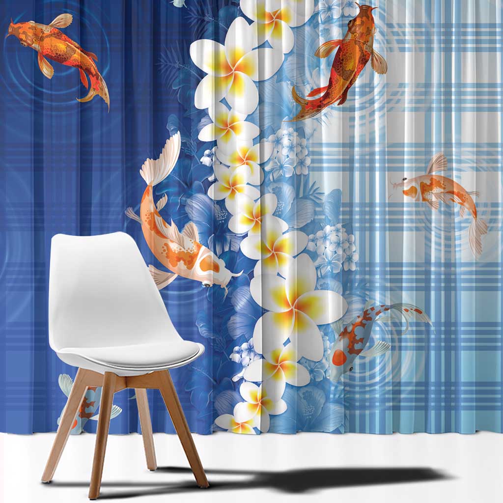 Hawaii And Japan Window Curtain Plumeria Lei With Koi Fish Blue LT05 - Polynesian Pride